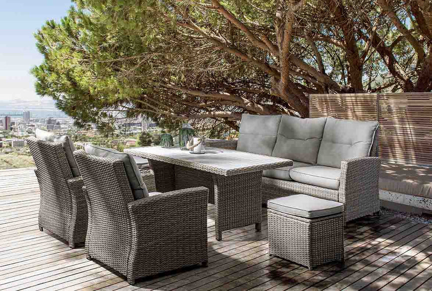 Conjunto Ariel sofá + 2 sillones + 2 taburetes + mesa