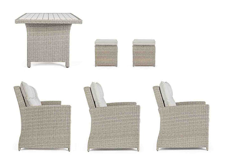 Conjunto Ariel sofá + 2 sillones + 2 taburetes + mesa