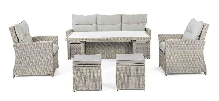 Conjunto Ariel sofá + 2 sillones + 2 taburetes + mesa