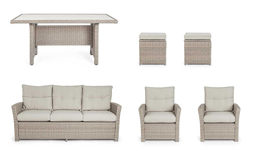 Conjunto Ariel sofá + 2 sillones + 2 taburetes + mesa