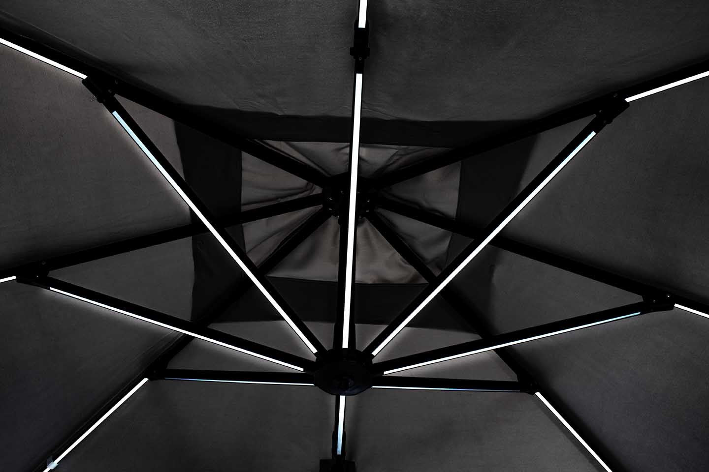 Parasol excéntrico Ines 3x3 LED, color gris claro