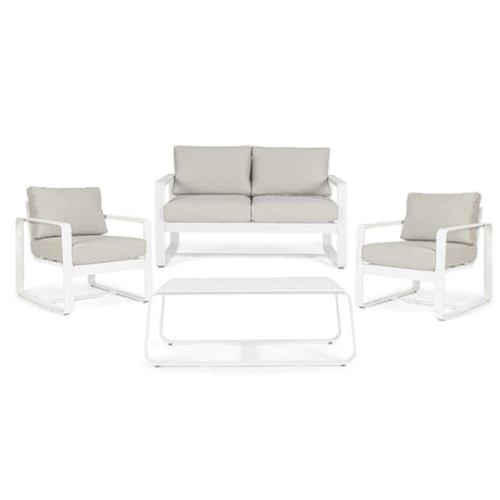 Conjunto Merrigan sofá + 2 sillones + mesa, color blanco