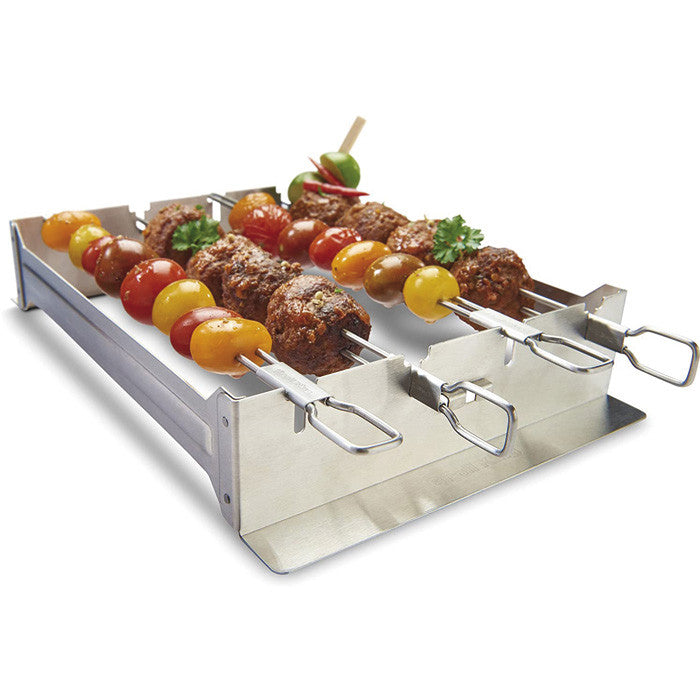 Set de 4 brochetas con soporte en acero inox Broil King