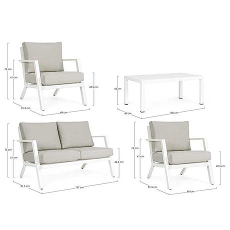 Conjunto Harley blanco, sofá + 2 butacas + mesa