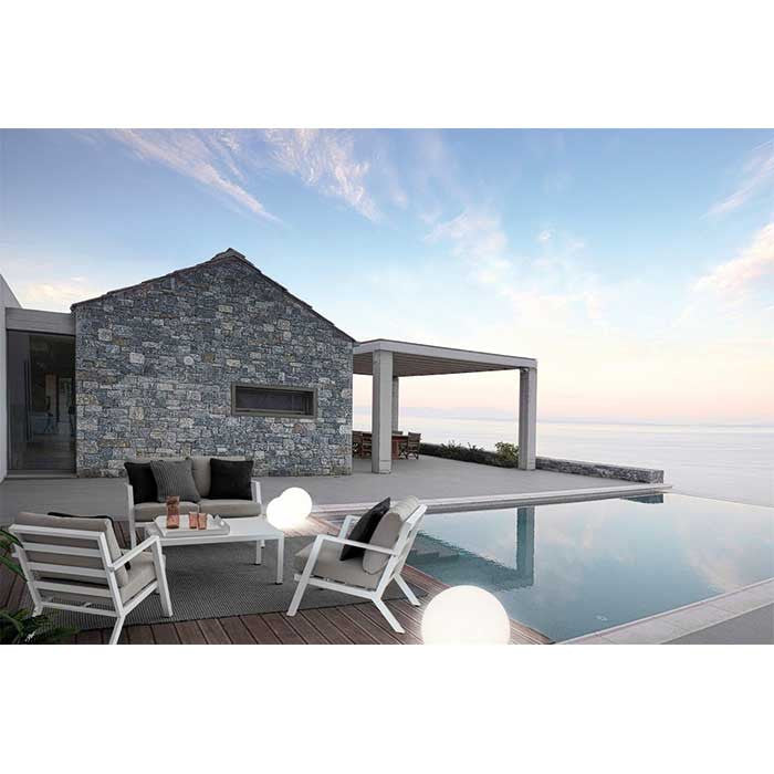 Conjunto Harley blanco, sofá + 2 butacas + mesa