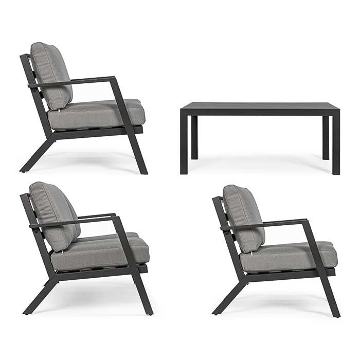 Conjunto Harley antracita, sofá + 2 butacas + mesa