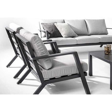 Conjunto Harley antracita, sofá + 2 butacas + mesa