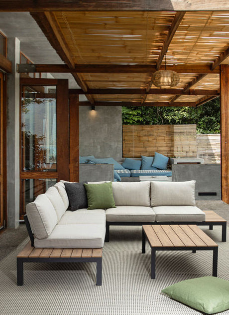 Conjunto Elias sofá en L + mesa, color antracita