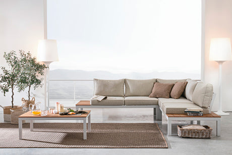 Conjunto Elias sofá en L + mesa, color blanco