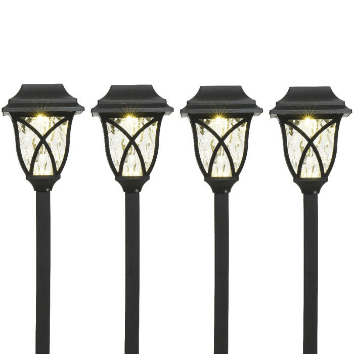 Set de 4 postes solares para jardín, luz cálida