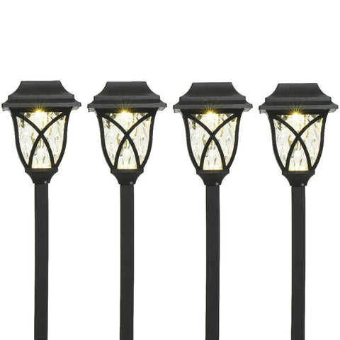 Set de 4 postes solares para jardín, luz cálida