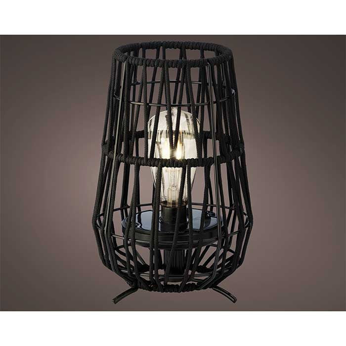 Lámpara solar para jardín, tramado de cuerda color negro, luz cálida