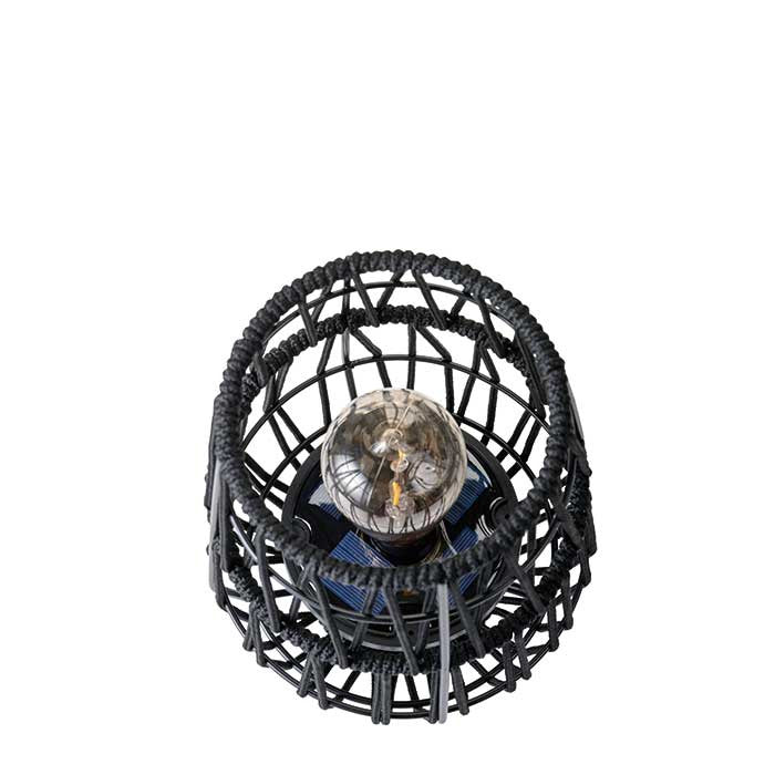 Lámpara solar para jardín, tramado de cuerda color negro, luz cálida