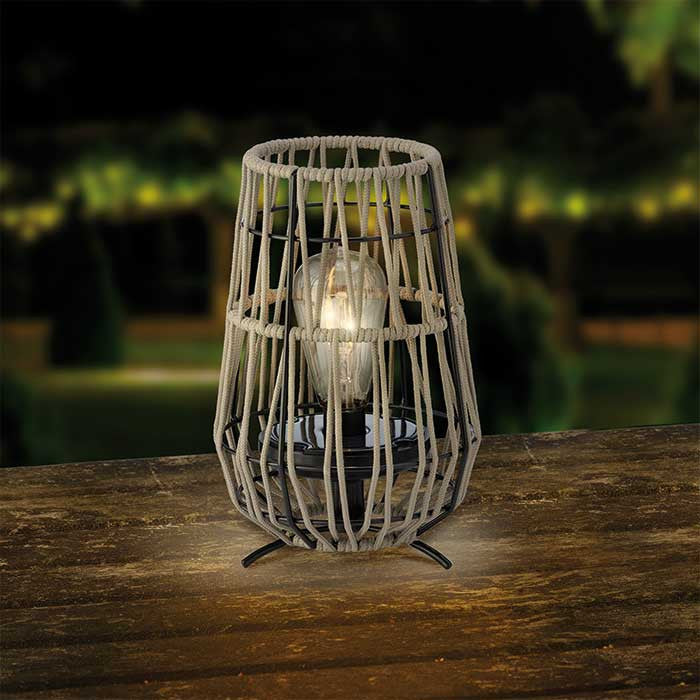 Lámpara solar para jardín, tramado de cuerda color beige, luz cálida