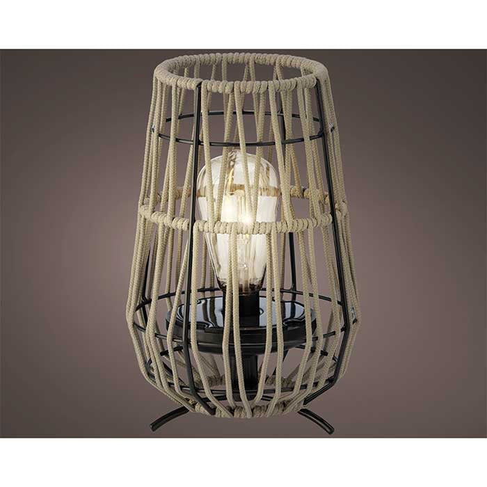 Lámpara solar para jardín, tramado de cuerda color beige, luz cálida