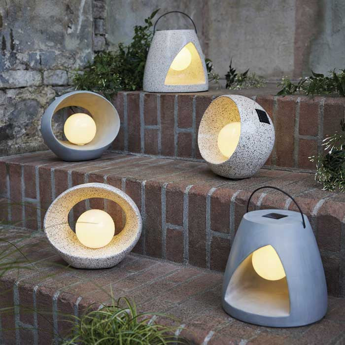 Lámpara solar, color gris piedra, luz cálida