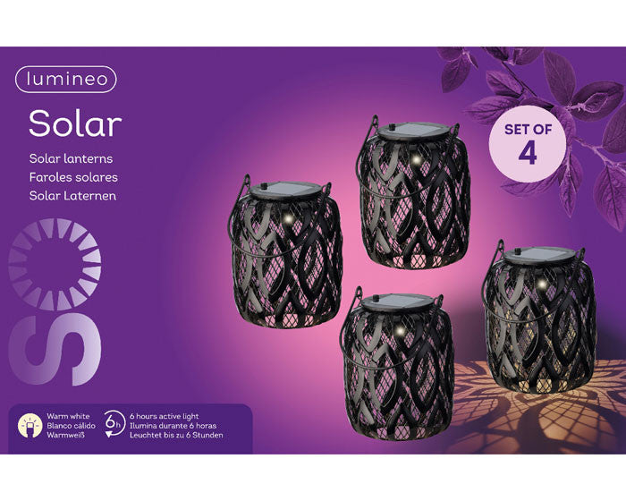 Set de 4 lámparas solares decorativas, color negro