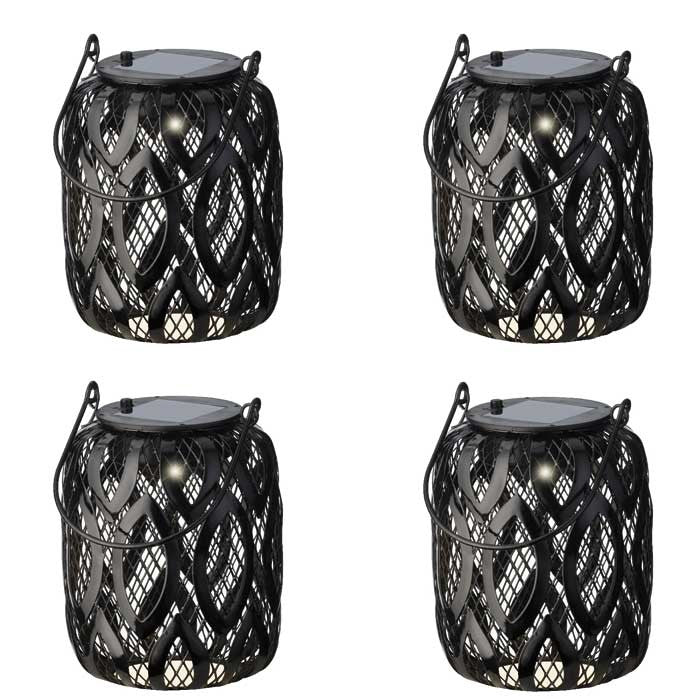 Set de 4 lámparas solares decorativas, color negro