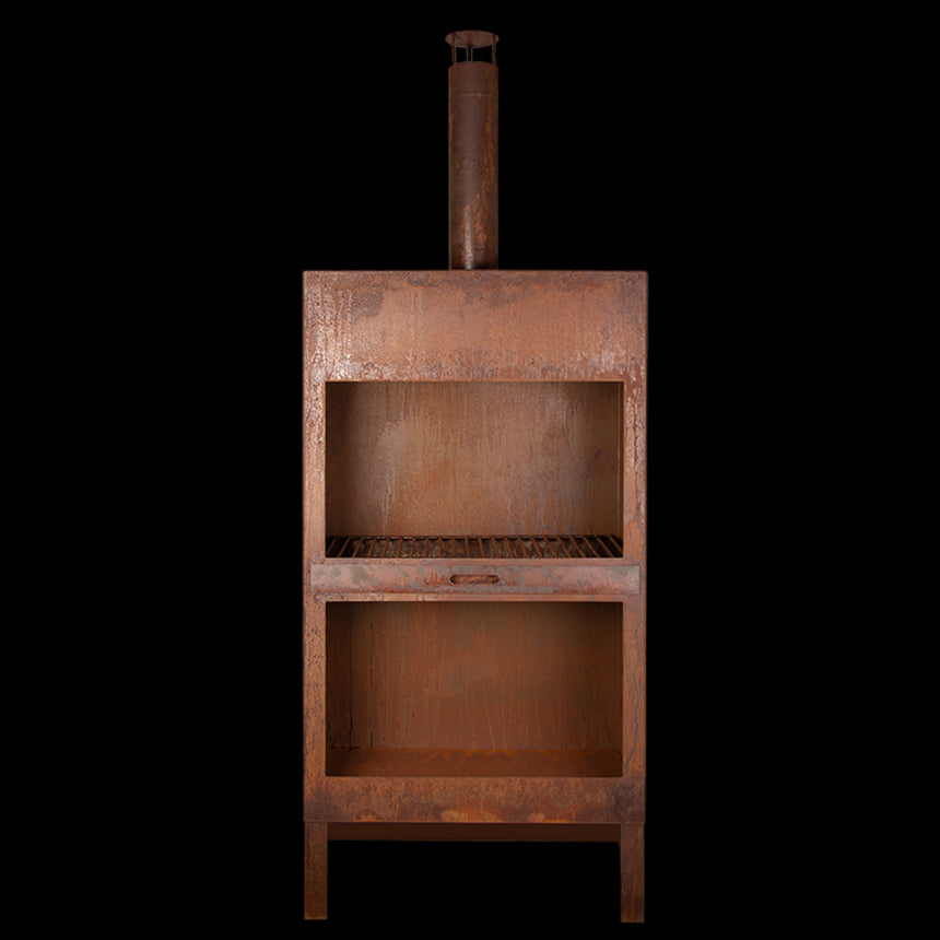 Estufa de terraza + Leñera óxido XL