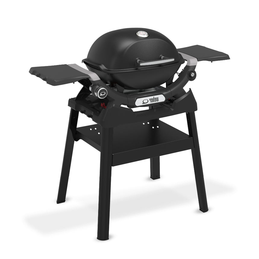 Barbacoa Weber Q 1200N con mesas laterales y soporte compacto