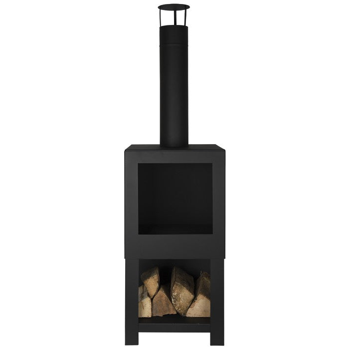 Estufa de jardín con leñero h136cm