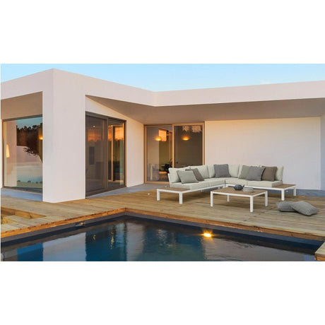 Conjunto Elias sofá en L + mesa, color blanco