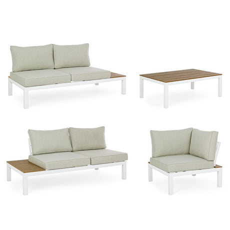 Conjunto Elias sofá en L + mesa, color blanco