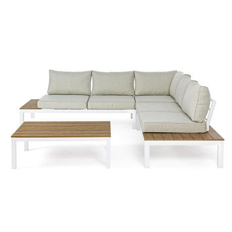 Conjunto Elias sofá en L + mesa, color blanco