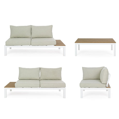 Conjunto Elias sofá en L + mesa, color blanco