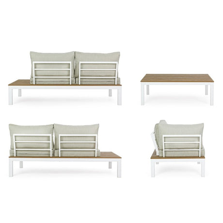 Conjunto Elias sofá en L + mesa, color blanco