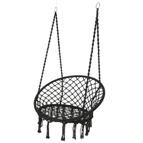 Silla colgante de algodón con flecos, color negro