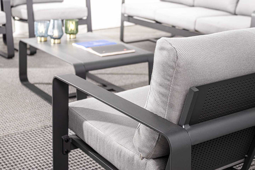 Conjunto Merrigan sofá + 2 sillones + mesa, color antracita