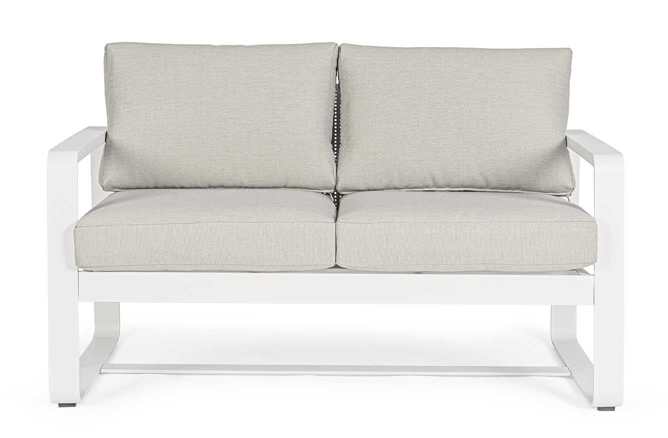 Conjunto Merrigan sofá + 2 sillones + mesa, color blanco