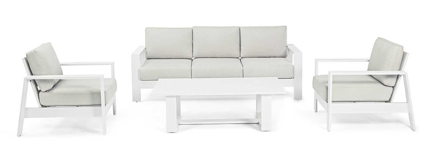 Conjunto Baltic sofá + 2 butacas + mesa, color blanco