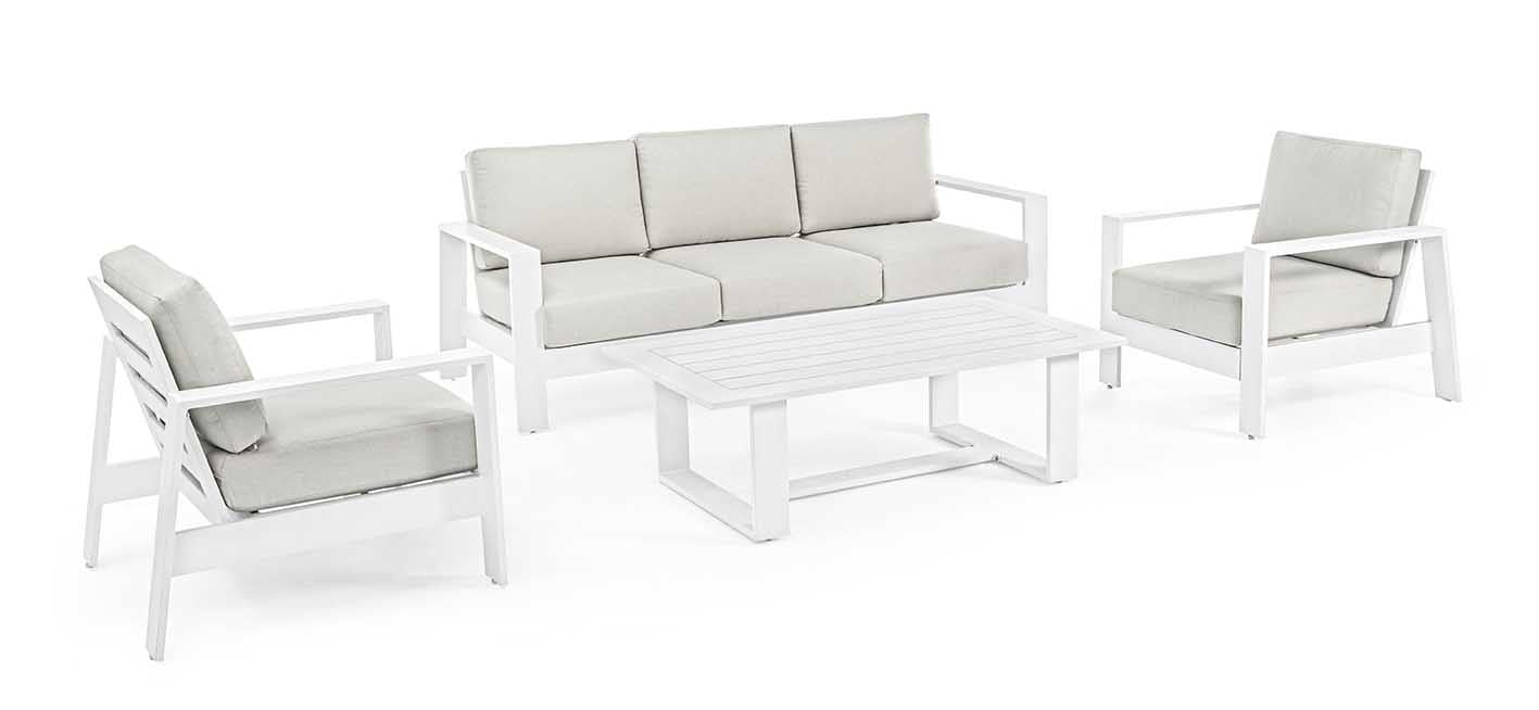 Conjunto Baltic sofá + 2 butacas + mesa, color blanco