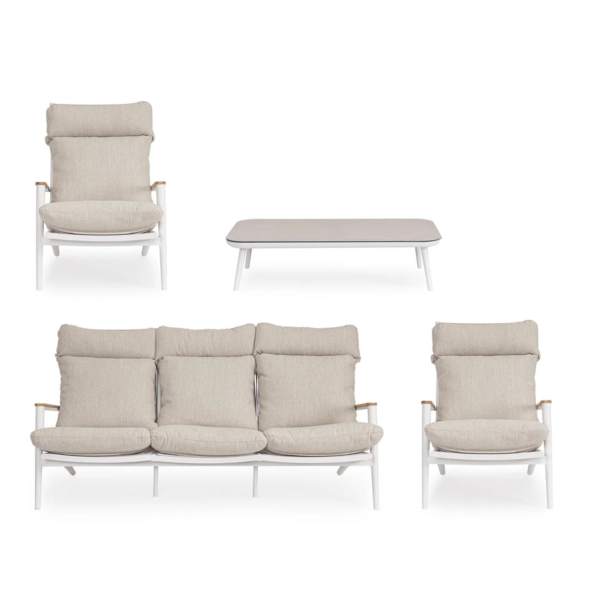 Conjunto Ibisco sofá + 2 poltronas + mesa, branco