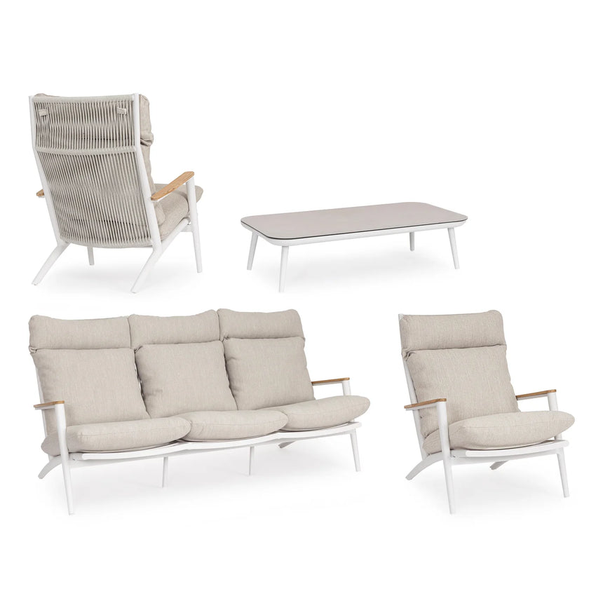 Conjunto Ibisco sofá + 2 poltronas + mesa, branco
