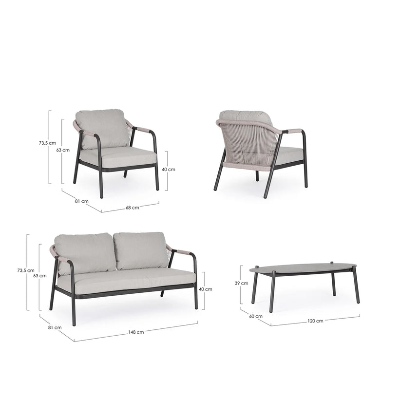 CONJUNTO 4 SOFÁS C/ALMOFADAS MIRAVET ANTRACITE/CÁQUI