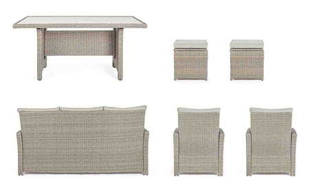 Conjunto Ariel sofá + 2 sillones + 2 taburetes + mesa