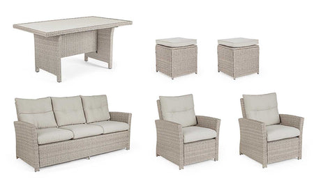 Conjunto Ariel sofá + 2 sillones + 2 taburetes + mesa