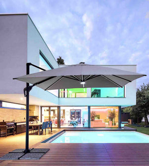 Parasol excéntrico Ines 3x3 LED, color gris claro