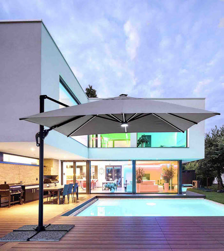 Parasol excéntrico Ines 3x3 LED, color gris claro