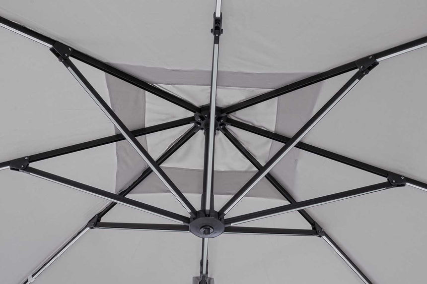 Parasol excéntrico Ines 3x3 LED, color gris claro