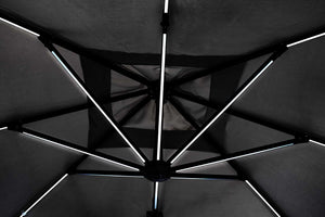 Parasol excéntrico Ines 3x3 LED, color gris claro