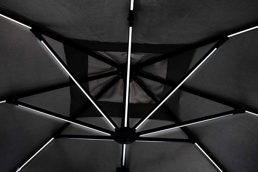 Parasol excéntrico Ines 3x3 LED, color gris claro
