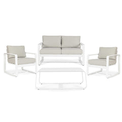Conjunto Merrigan sofá + 2 sillones + mesa, color blanco