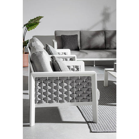 Conjunto Octavio  sofá + 2 sillones + mesa, color blanco
