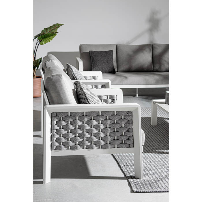 Conjunto Octavio  sofá + 2 sillones + mesa, color blanco