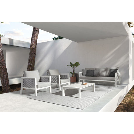 Conjunto Octavio  sofá + 2 sillones + mesa, color blanco