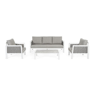 Conjunto Octavio  sofá + 2 sillones + mesa, color blanco